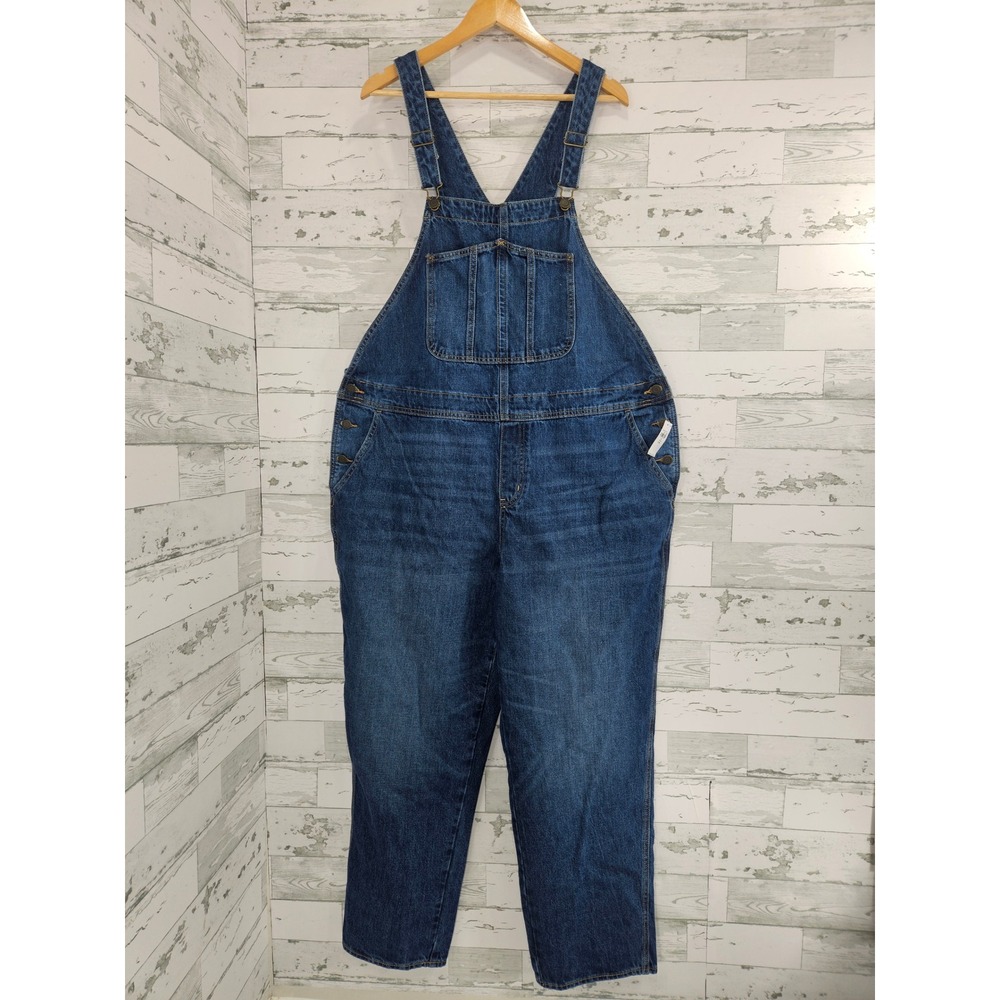 Old Navy Womens Plus Size 20 Long Denim Overalls Medium Wash Straight Leg Cotton